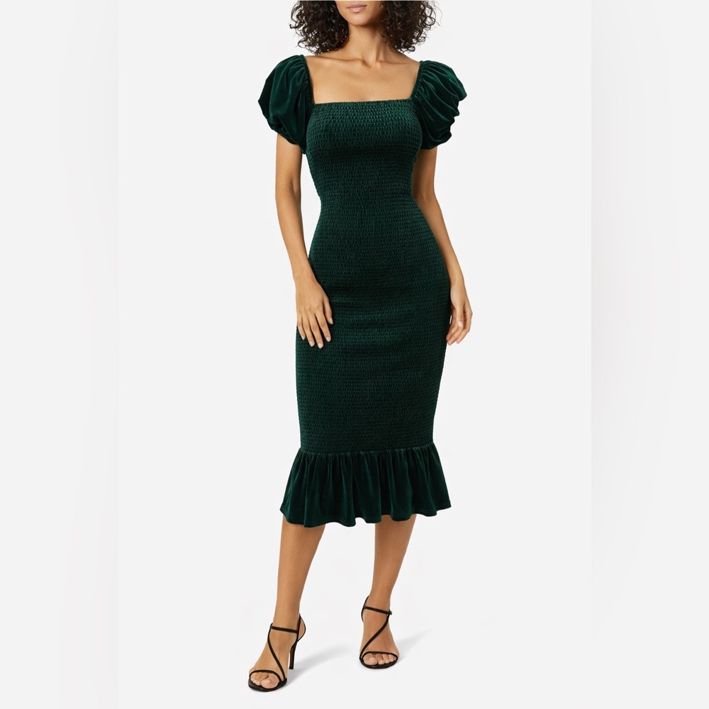 Elegant Green Puff Sleeve Dress